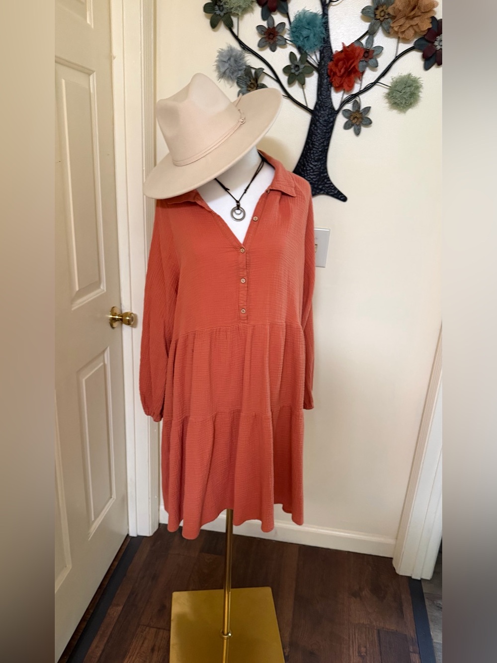 Tiered boho gauze Button-Front Dress by She + Sky